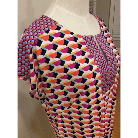 LAUNDRY by Shelli Segal Blue Pink Orange Multi Print Shift Dress- Size Medium - Picture 4 of 12